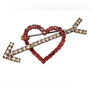 Heart ❤️ Arrow Rhinestone Brooch Vintage